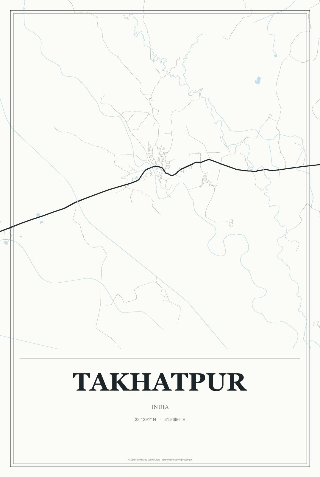 Takhatpur, India City Map Aluminum Sign in Gallery Air style