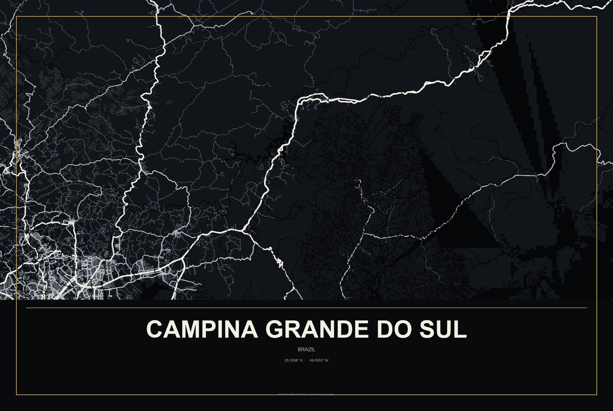Campina Grande do Sul, Brazil City Map Aluminum Sign in Metropolitan Noir style