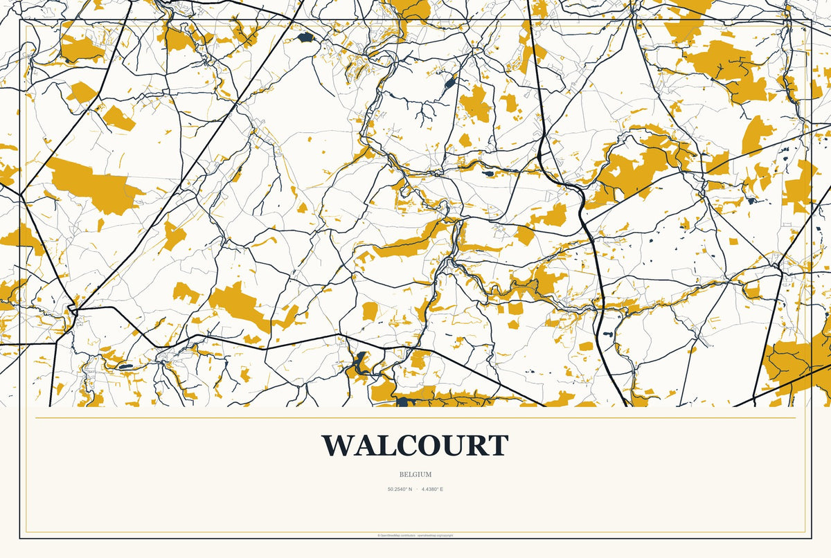Walcourt, Belgium City Map Aluminum Sign in Citrine Modern style