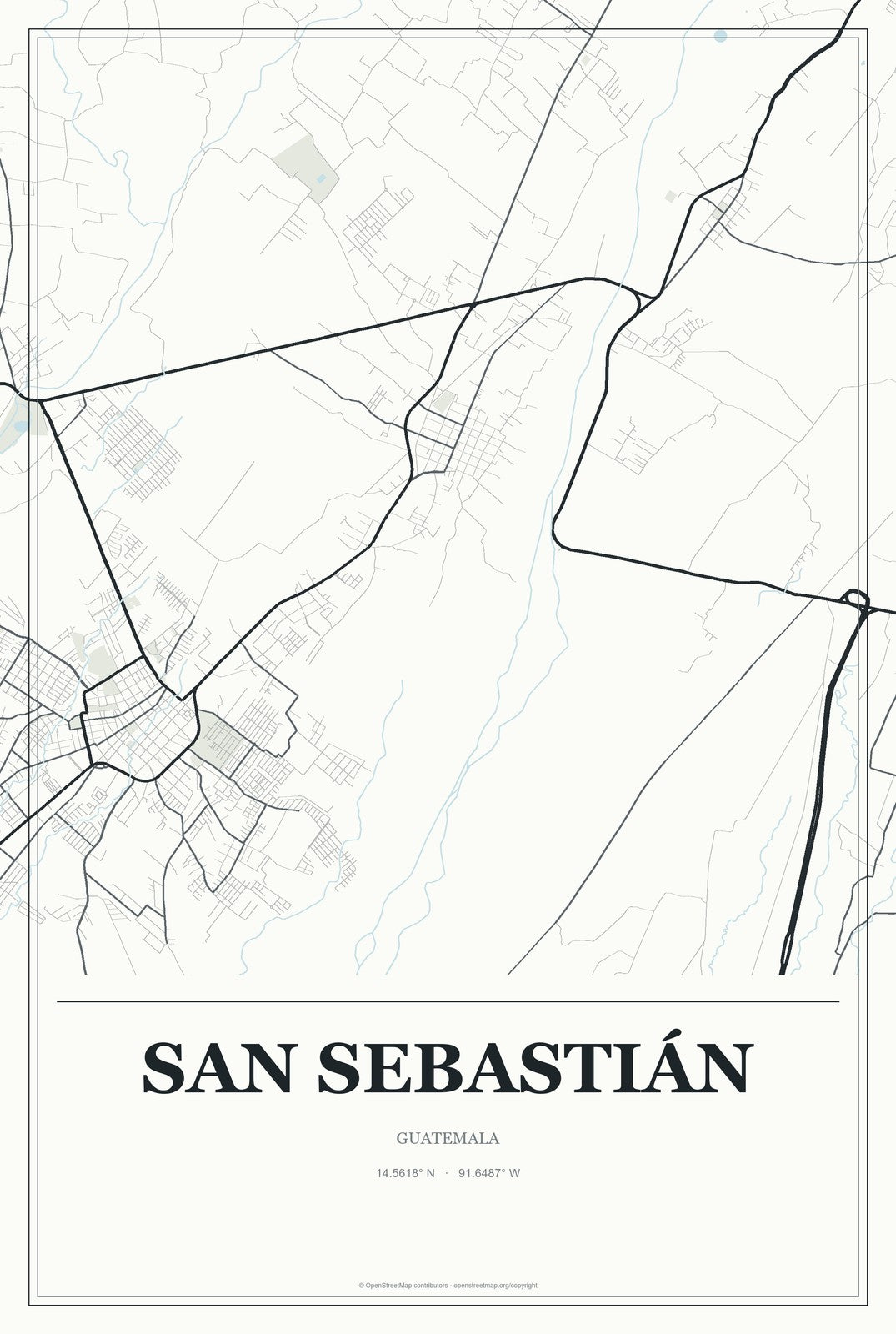 San Sebastián, Guatemala City Map Aluminum Sign in Gallery Air style