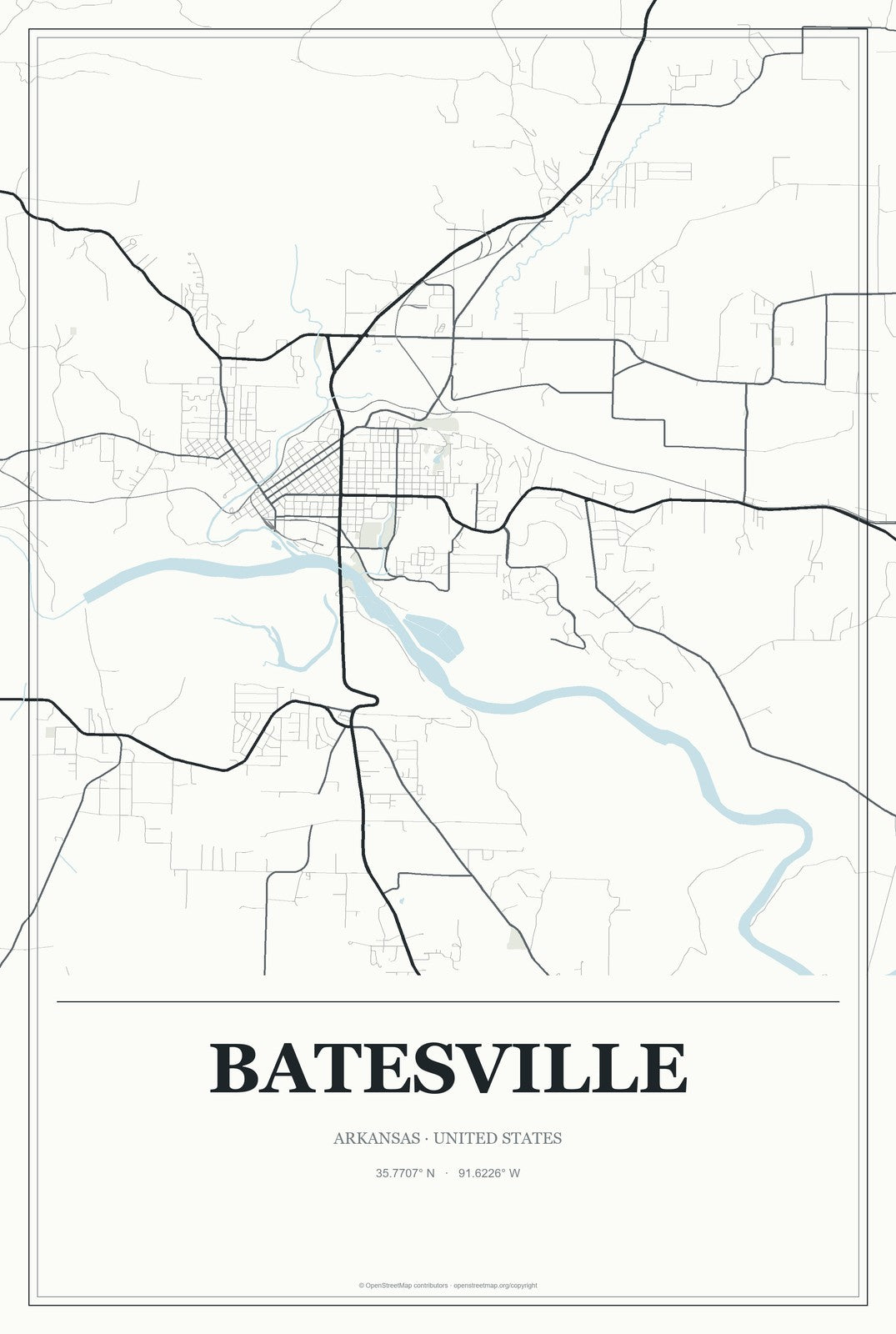 Batesville, Arkansas City Map Aluminum Sign in Gallery Air style