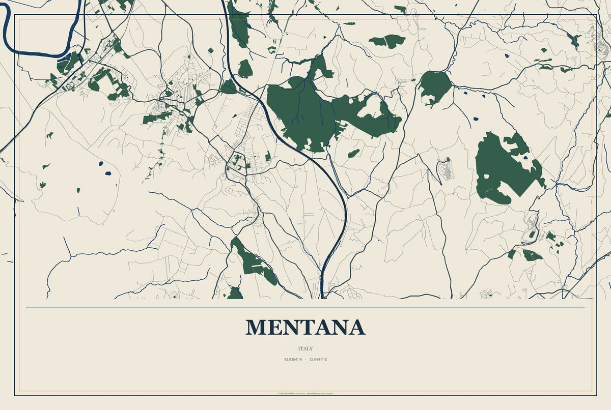 Mentana, Italy City Map Aluminum Sign in Coastal Cutout style