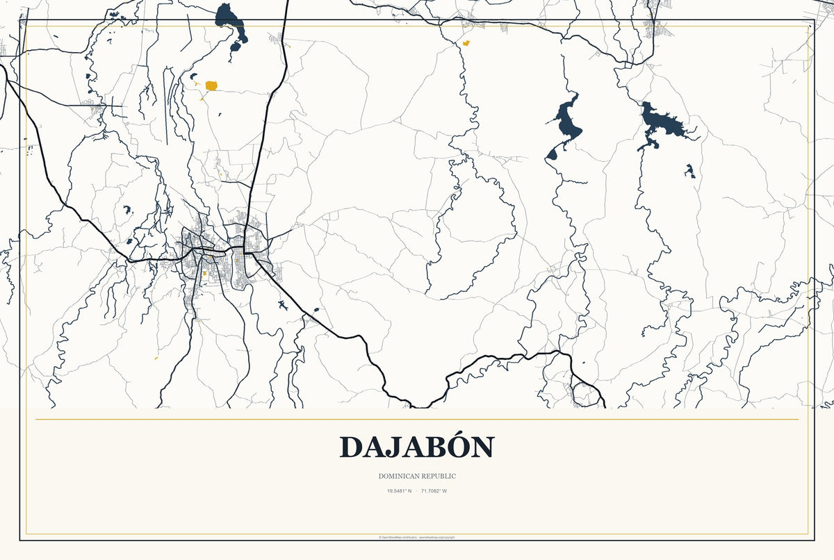 Dajabón, Dominican Republic City Map Aluminum Sign in Citrine Modern style
