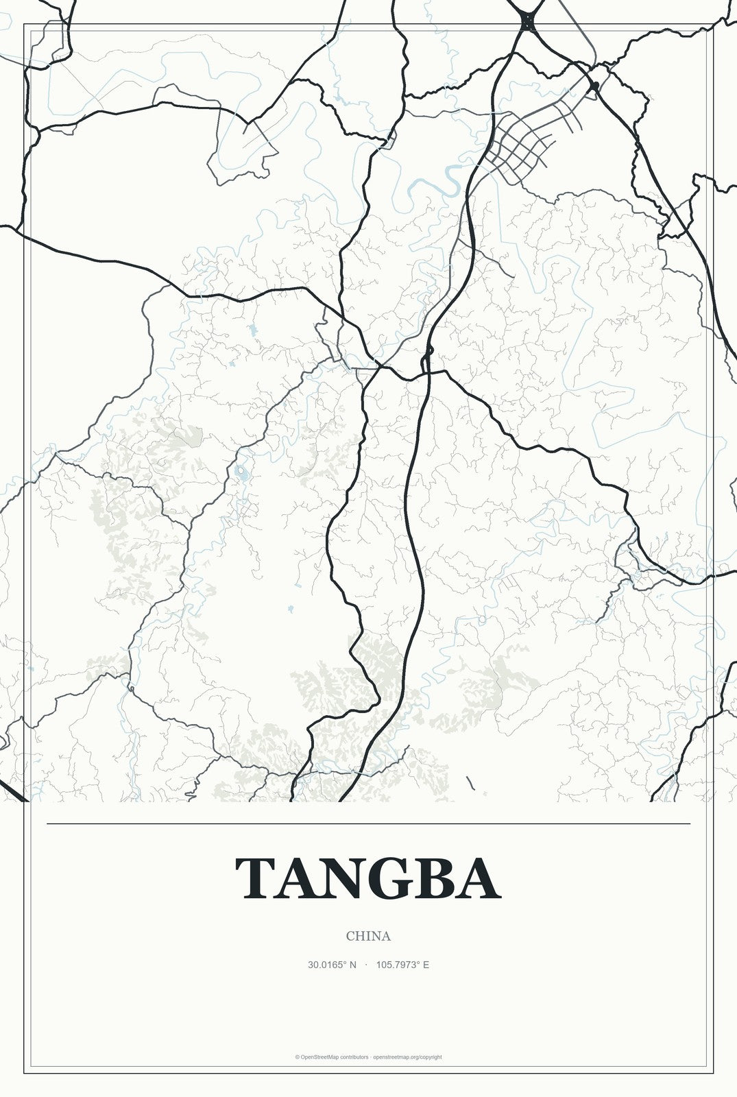 Tangba, China City Map Aluminum Sign in Gallery Air style