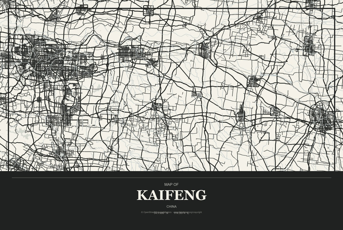 Kaifeng, China City Map Aluminum Sign in Museum Plaque style