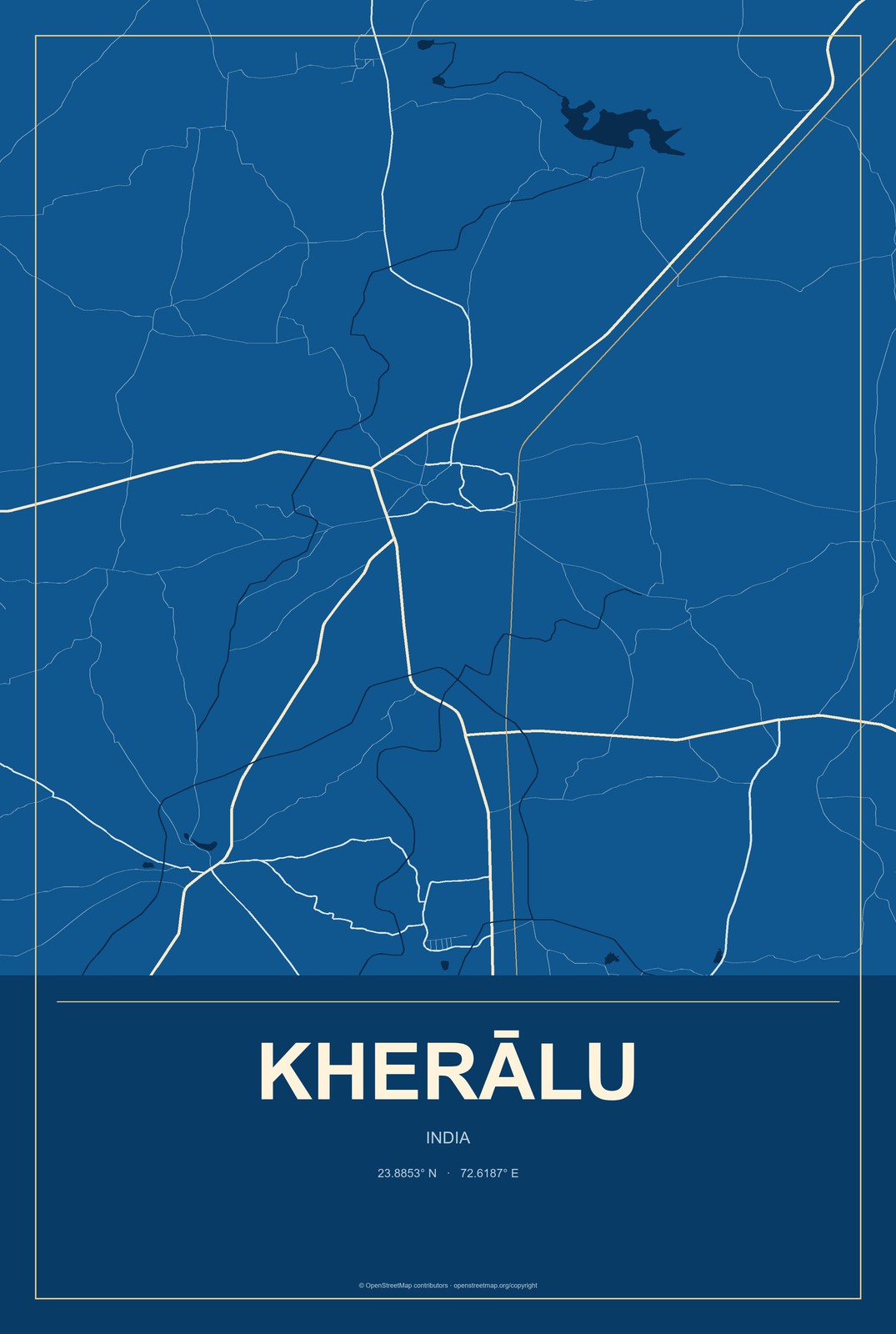 Kherālu, India City Map Aluminum Sign in Harbor Cobalt style