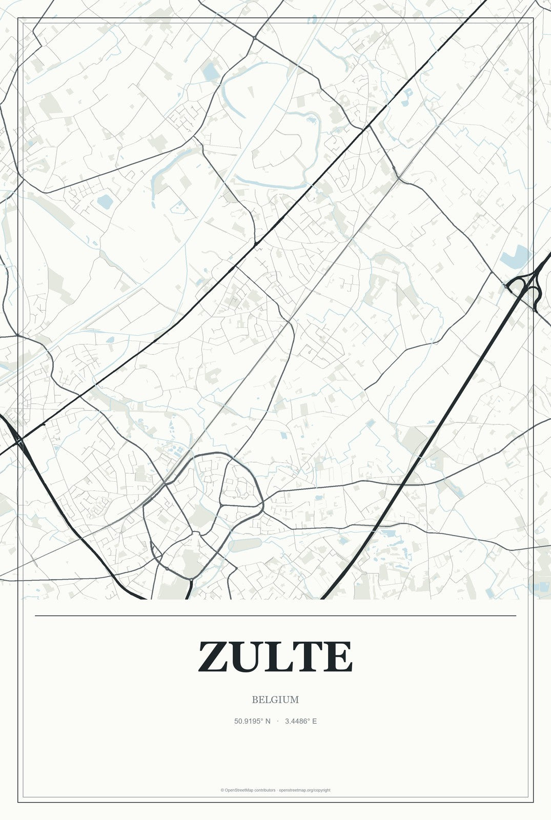Zulte, Belgium City Map Aluminum Sign in Gallery Air style