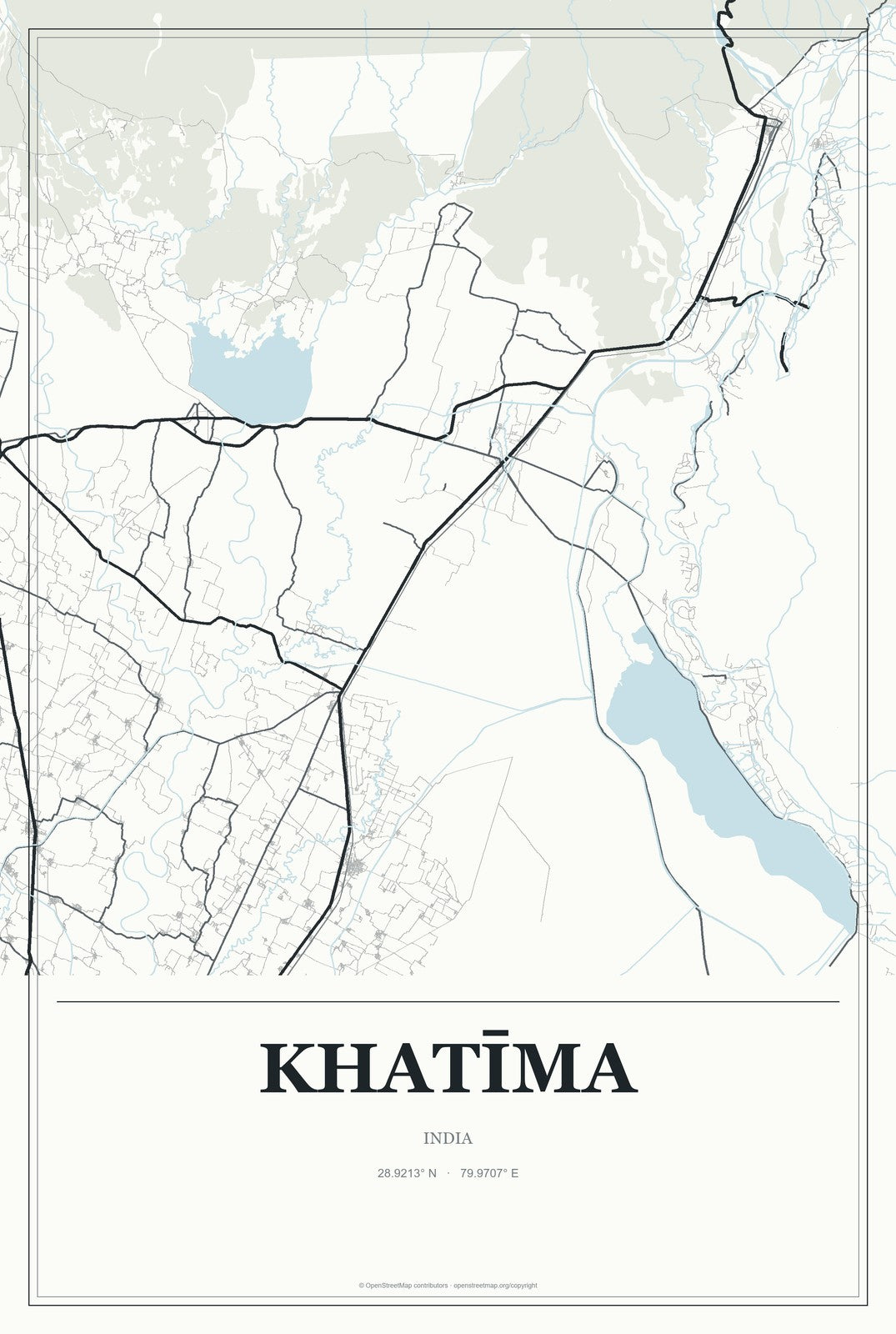 Khatīma, India City Map Aluminum Sign in Gallery Air style