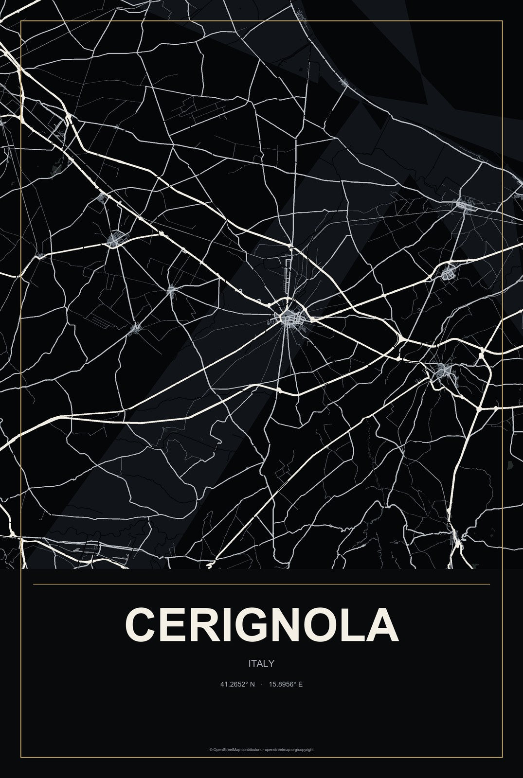 Cerignola, Italy City Map Aluminum Sign in Metropolitan Noir style