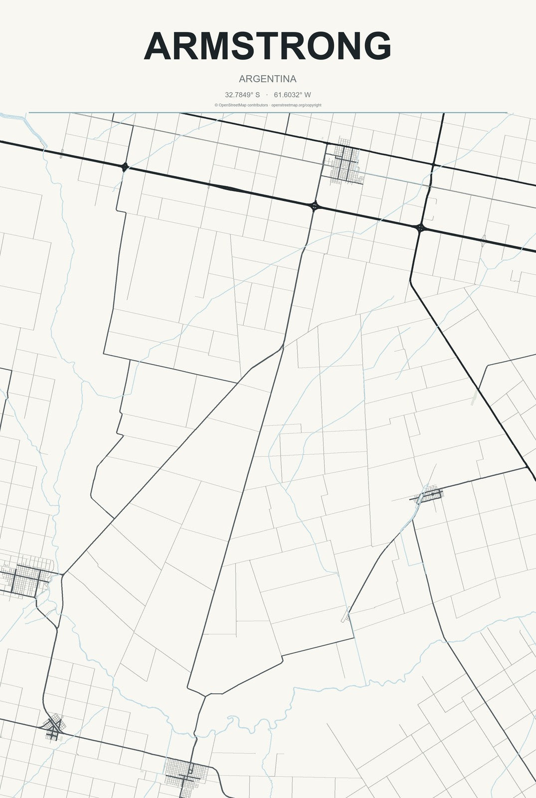 Armstrong, Argentina City Map Aluminum Sign in Headline Atlas style