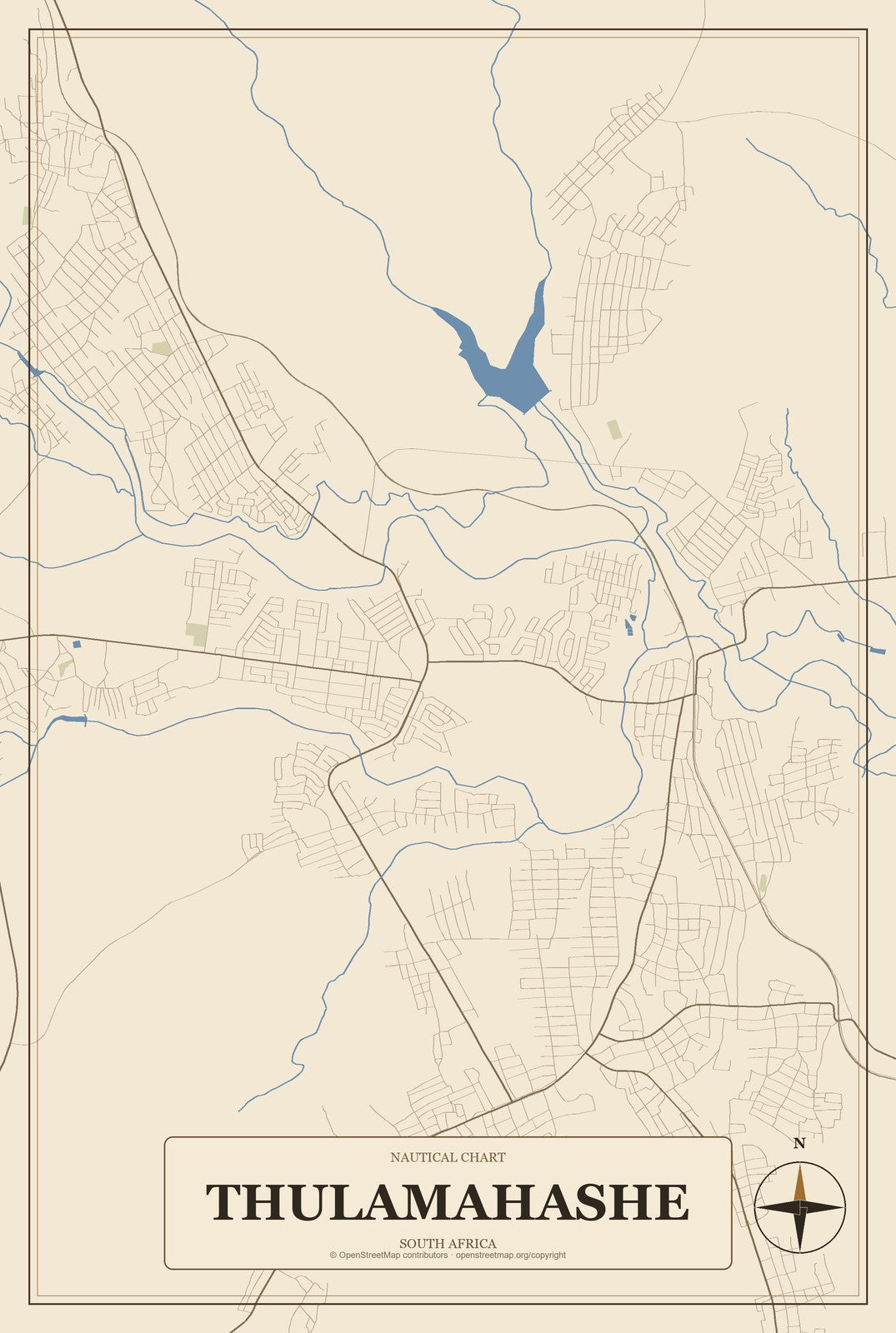 Thulamahashe, South Africa City Map Aluminum Sign in Heritage Nautical style