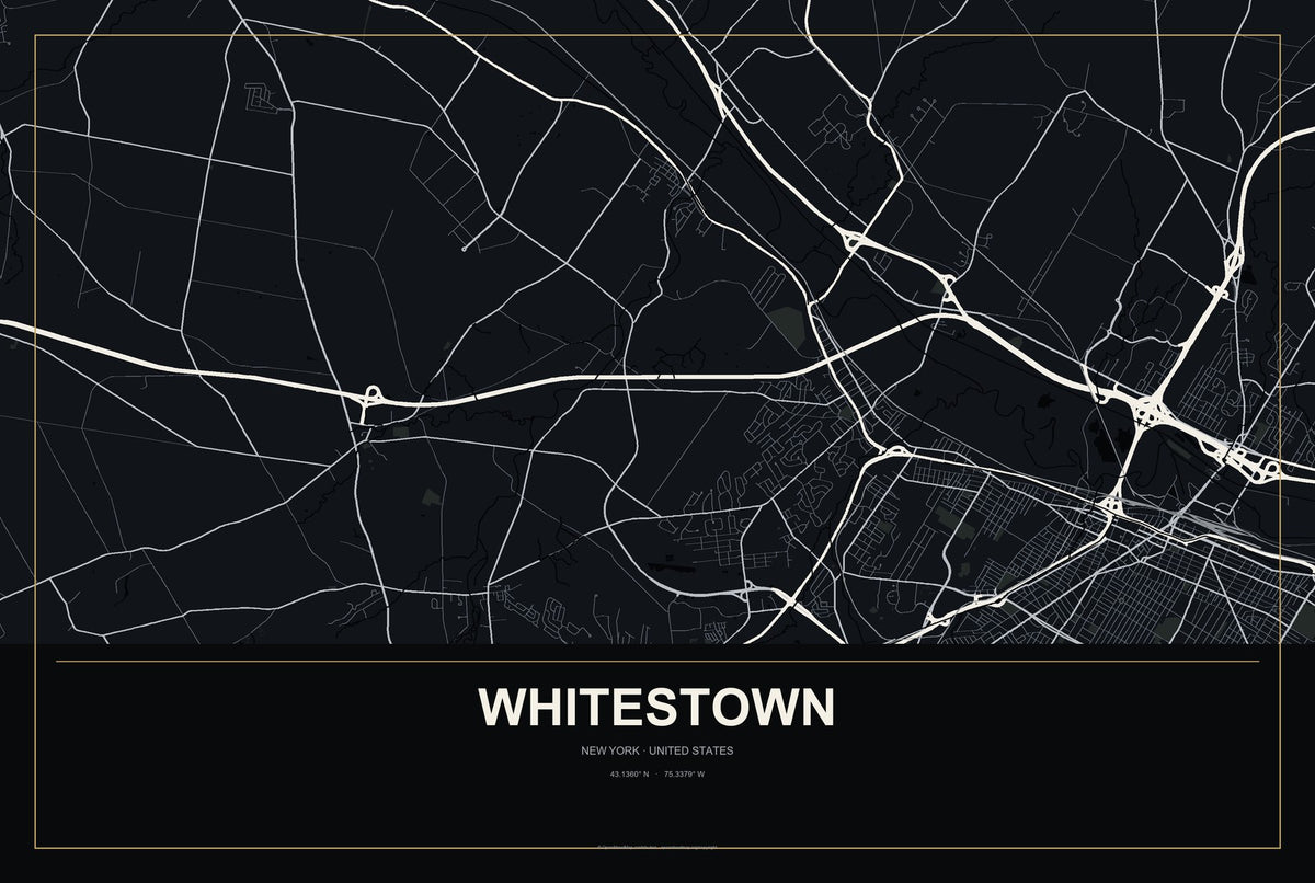 Whitestown, New York City Map Aluminum Sign in Metropolitan Noir style