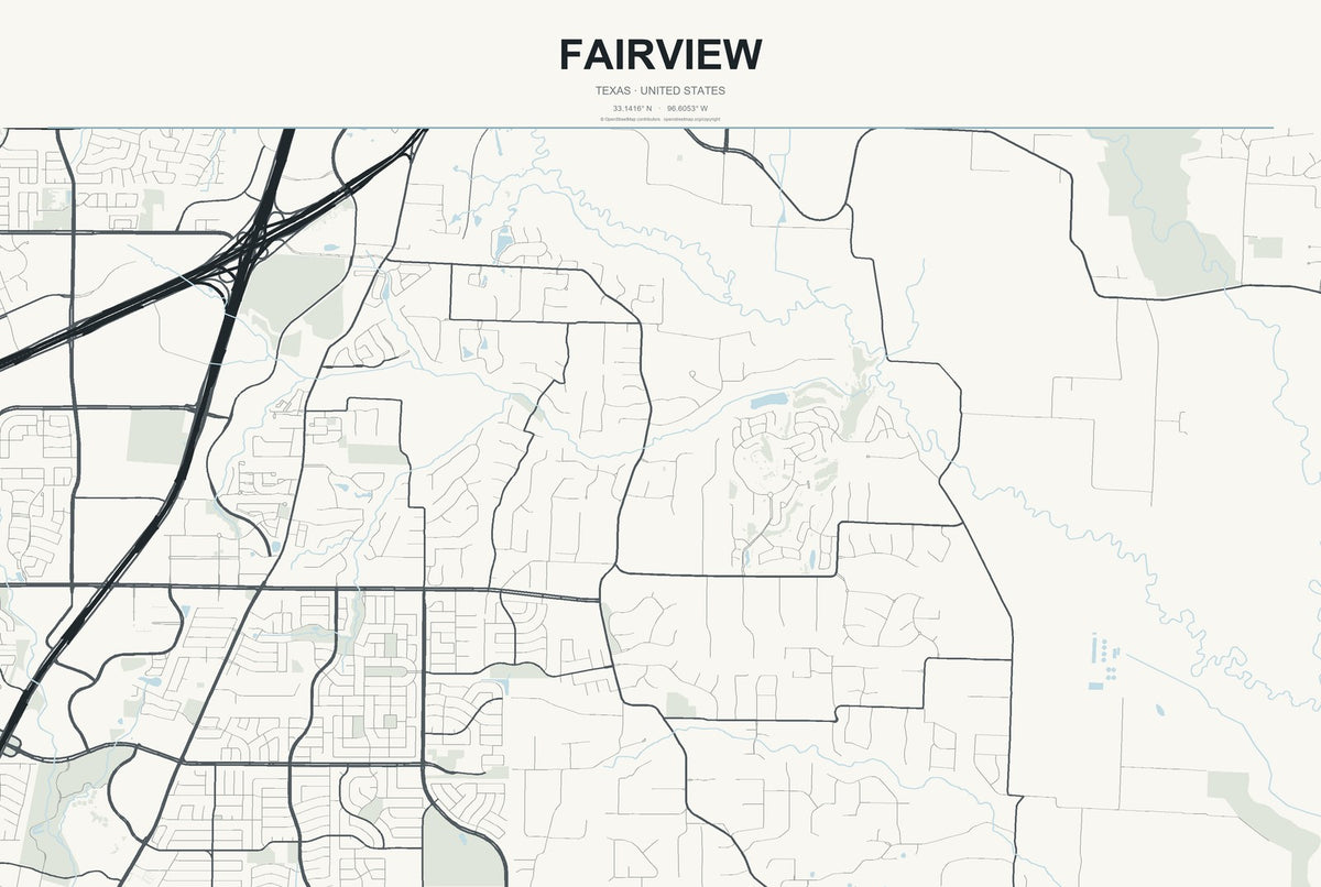 Fairview, Texas City Map Aluminum Sign in Headline Atlas style