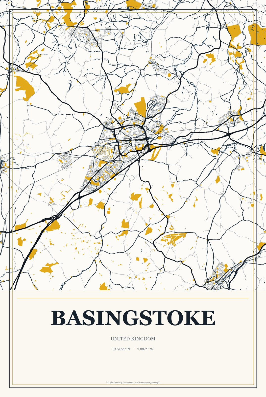 Basingstoke, United Kingdom City Map Aluminum Sign in Citrine Modern style
