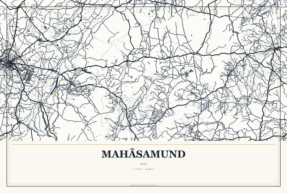 Mahāsamund, India City Map Aluminum Sign in Citrine Modern style
