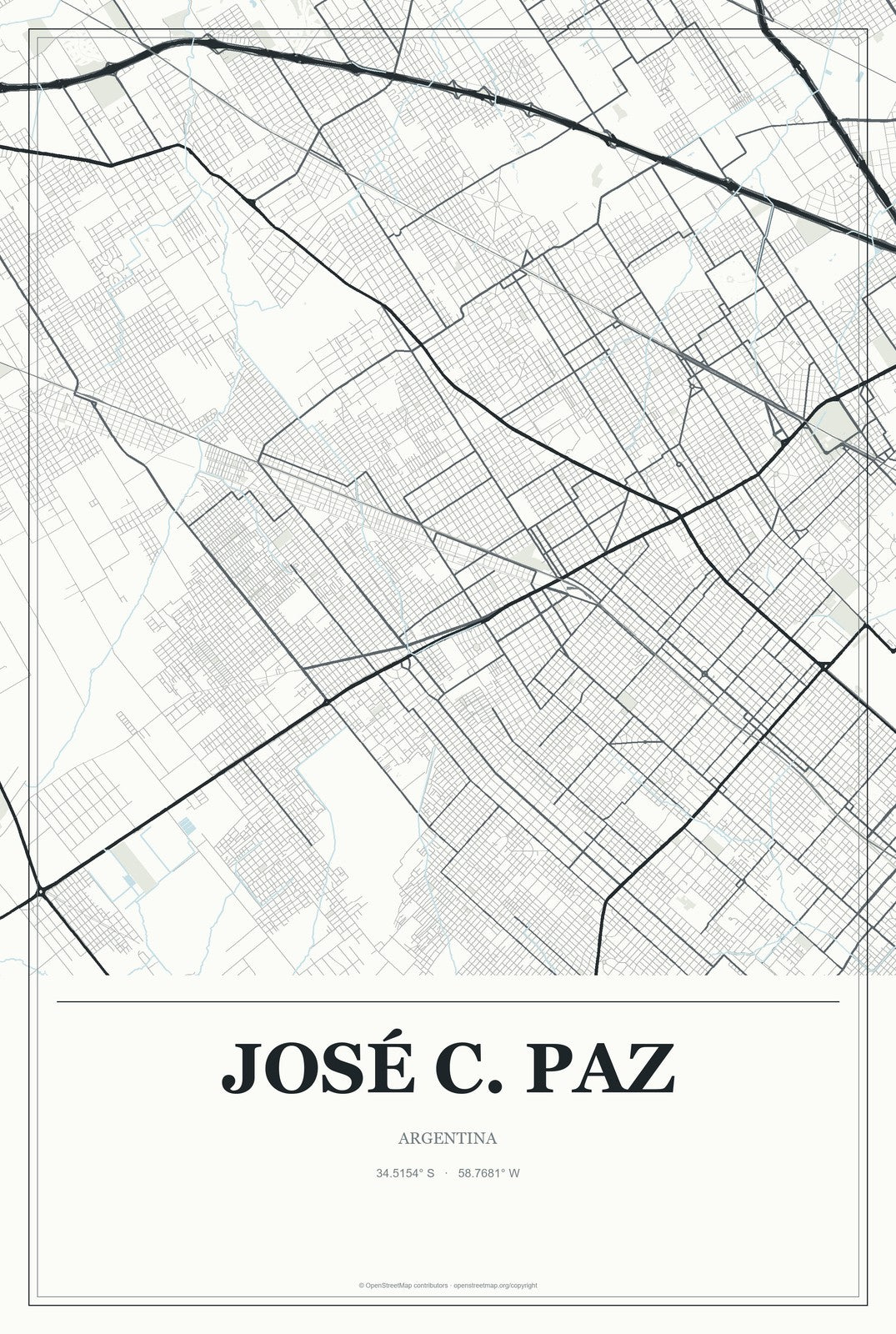 José C. Paz, Argentina City Map Aluminum Sign in Gallery Air style