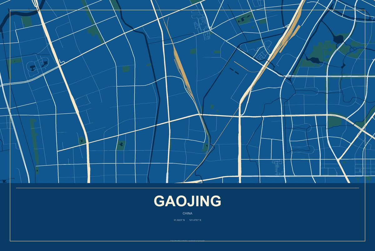 Gaojing, China City Map Aluminum Sign in Harbor Cobalt style