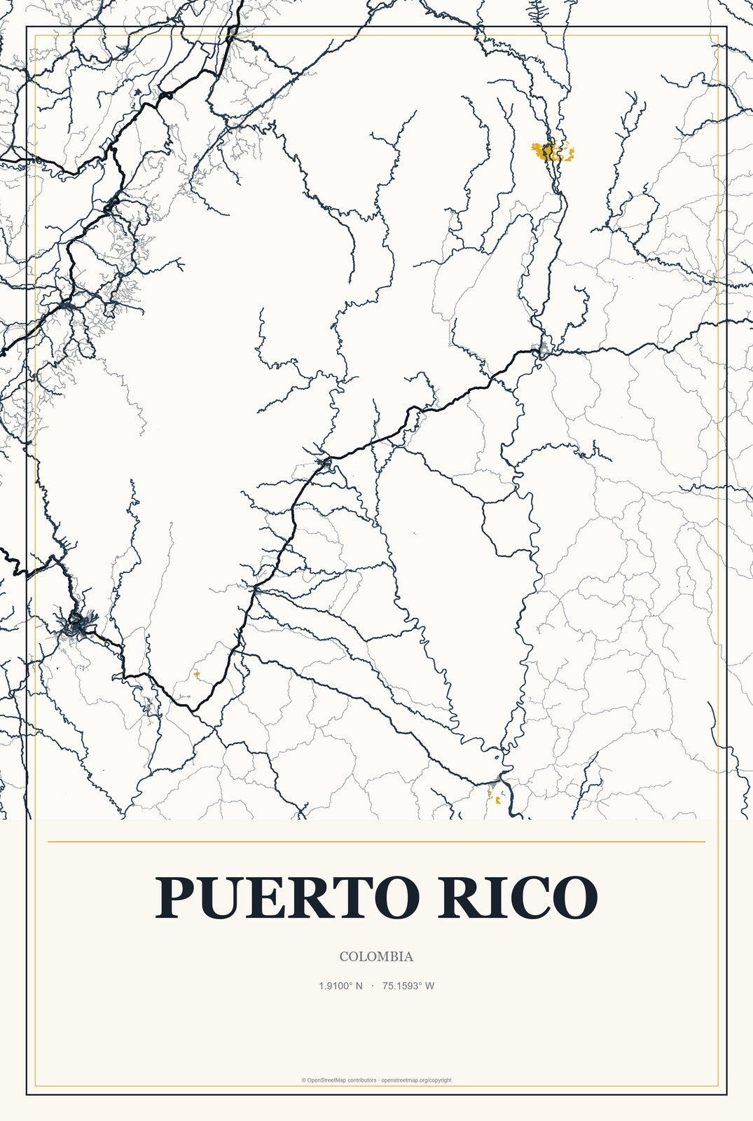 Puerto Rico, Colombia City Map Aluminum Sign in Citrine Modern style