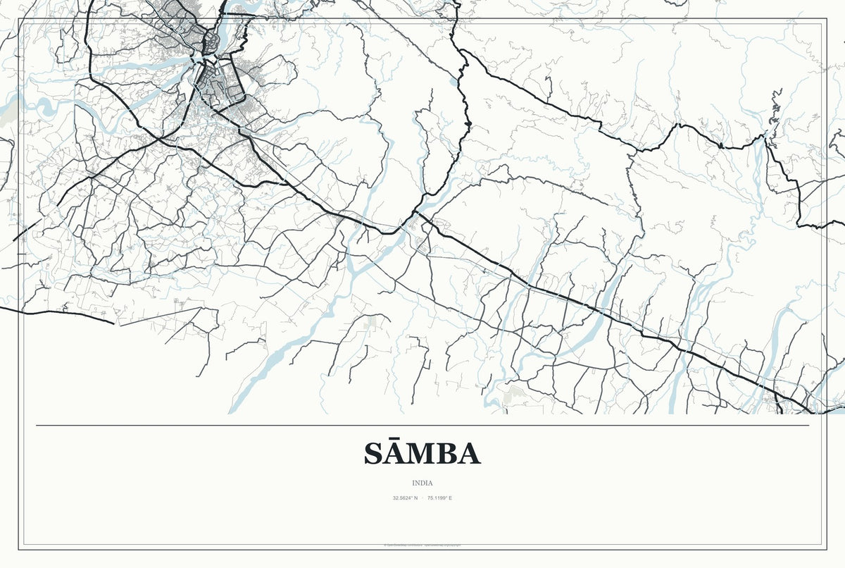 Sāmba, India City Map Aluminum Sign in Gallery Air style
