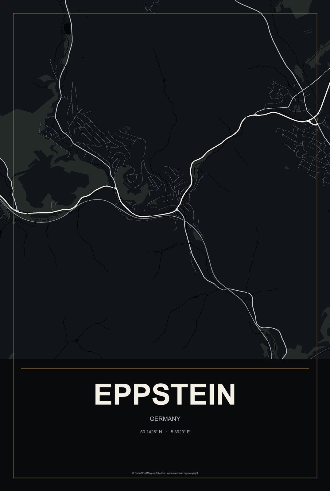 Eppstein, Germany City Map Aluminum Sign in Metropolitan Noir style