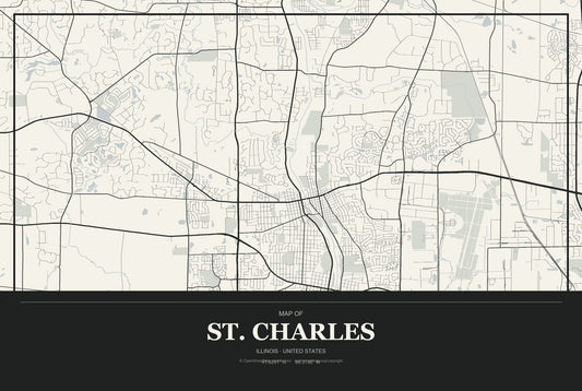 St. Charles, Illinois City Map Aluminum Sign in Museum Plaque style