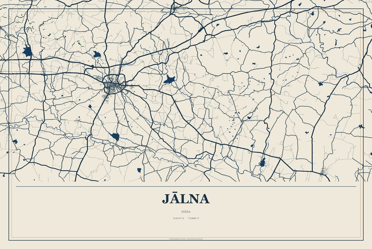 Jālna, India City Map Aluminum Sign in Coastal Cutout style