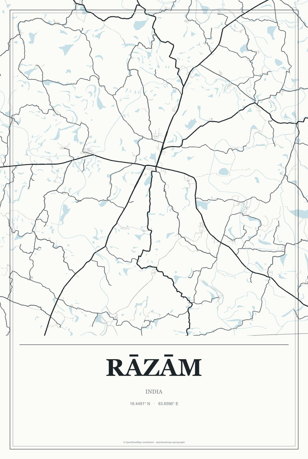 Rāzām, India City Map Aluminum Sign in Gallery Air style