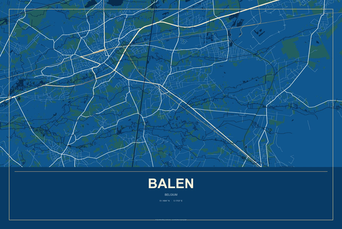 Balen, Belgium City Map Aluminum Sign in Harbor Cobalt style