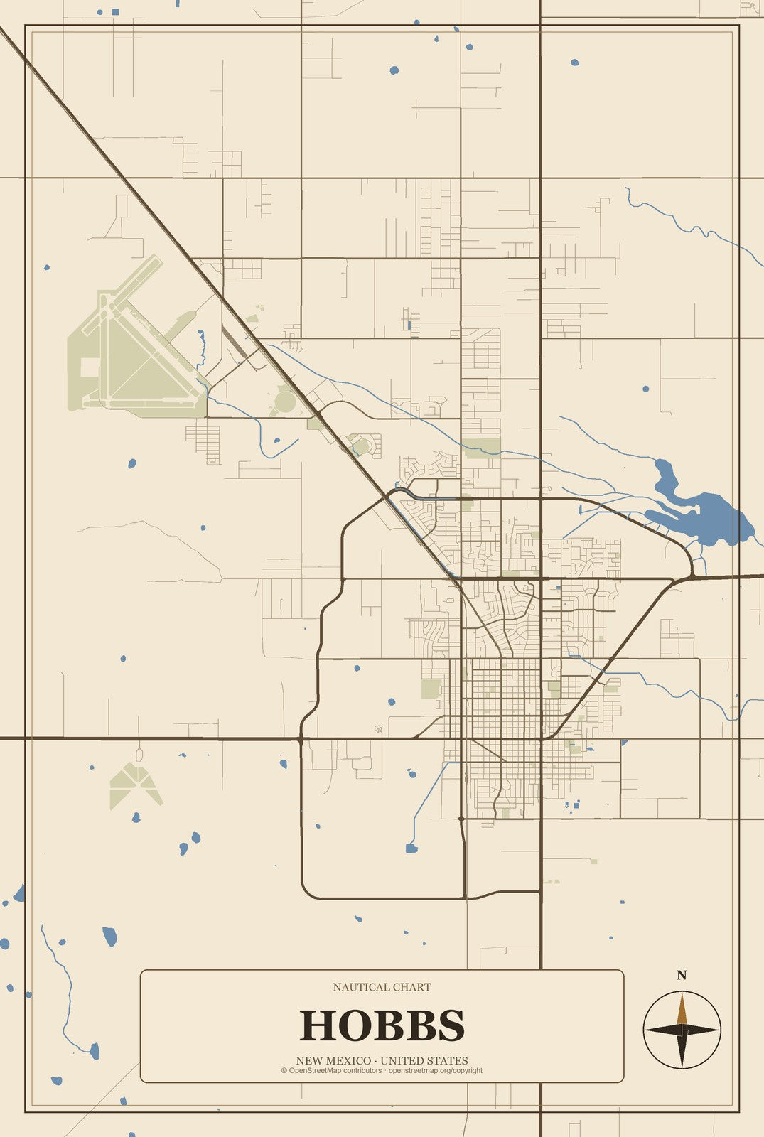 Hobbs, New Mexico City Map Aluminum Sign in Heritage Nautical style