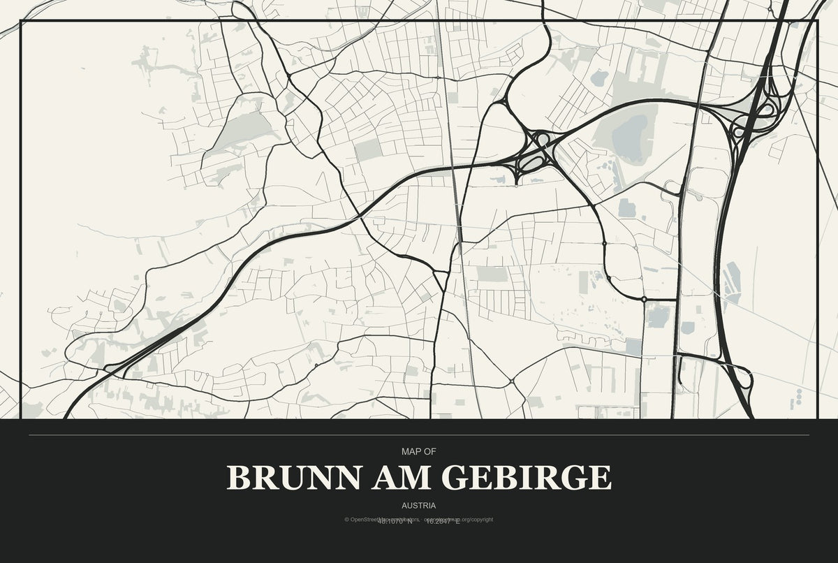 Brunn am Gebirge, Austria City Map Aluminum Sign in Museum Plaque style