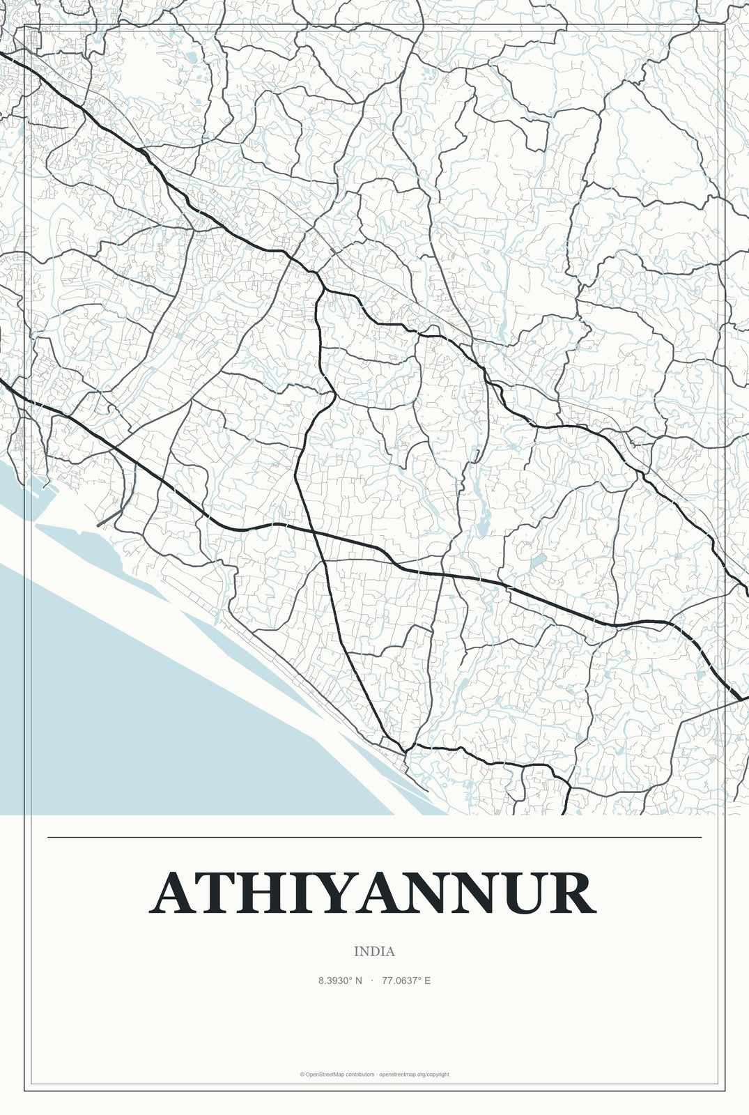 Athiyannur, India City Map Aluminum Sign in Gallery Air style