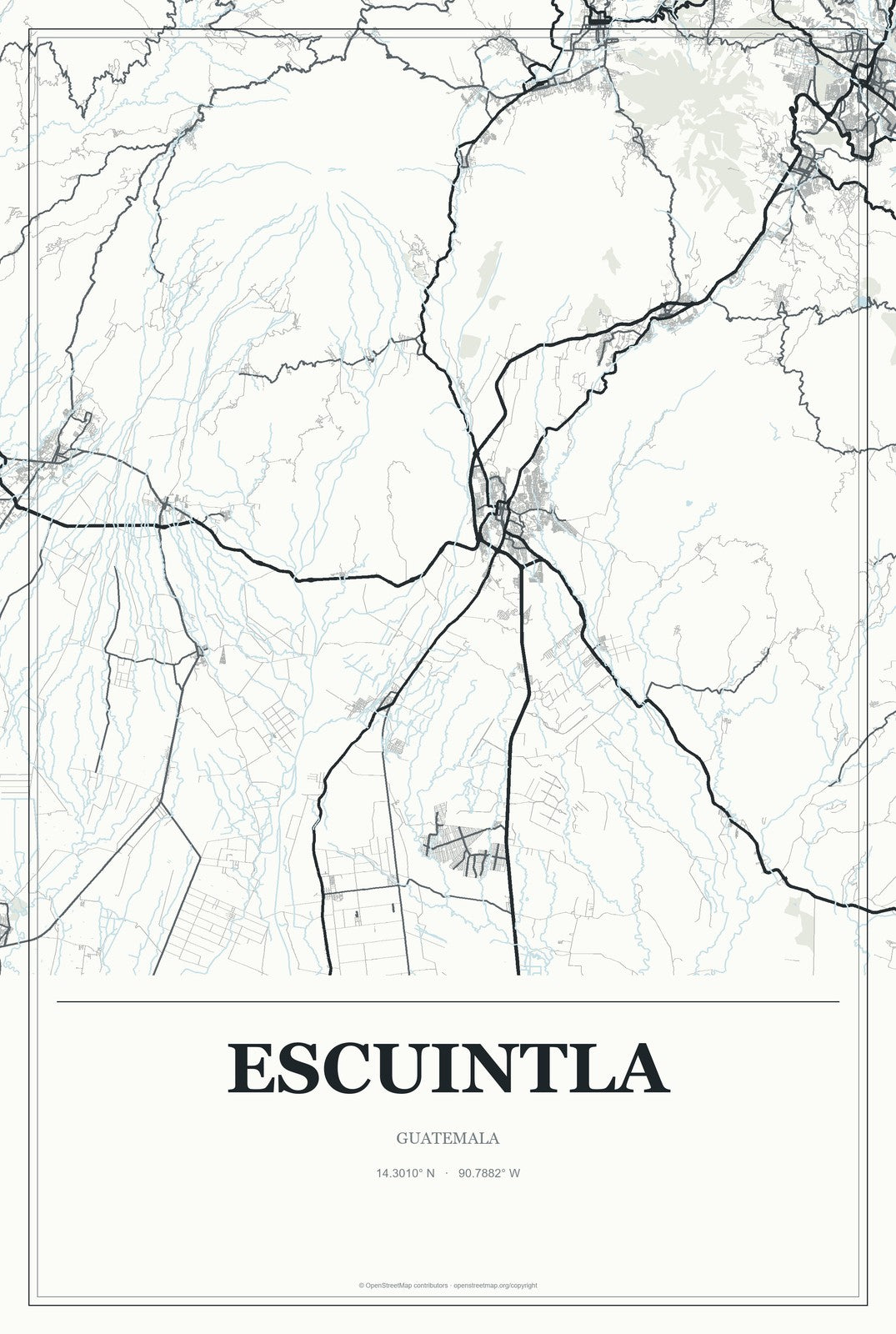 Escuintla, Guatemala City Map Aluminum Sign in Gallery Air style