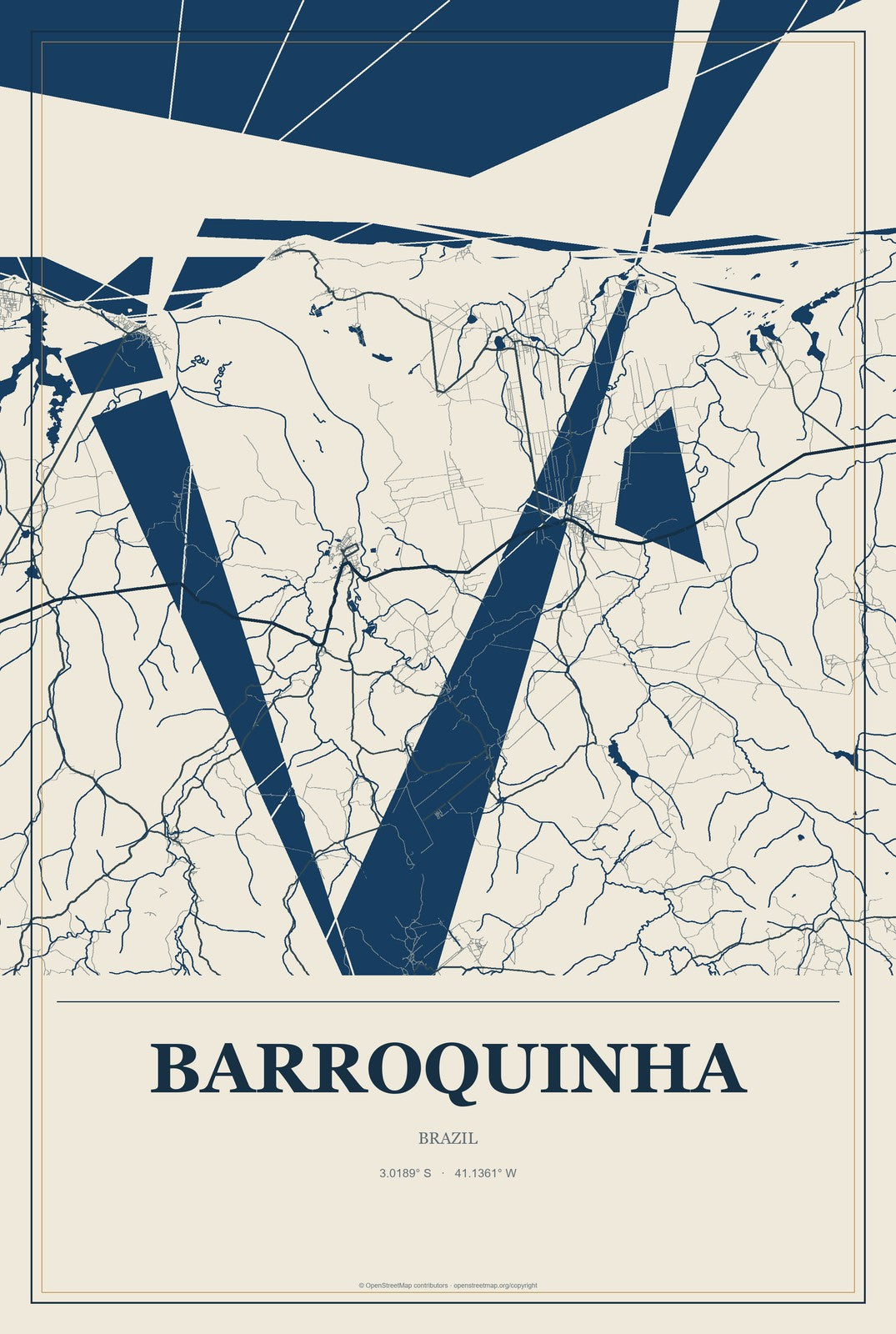 Barroquinha, Brazil City Map Aluminum Sign in Coastal Cutout style