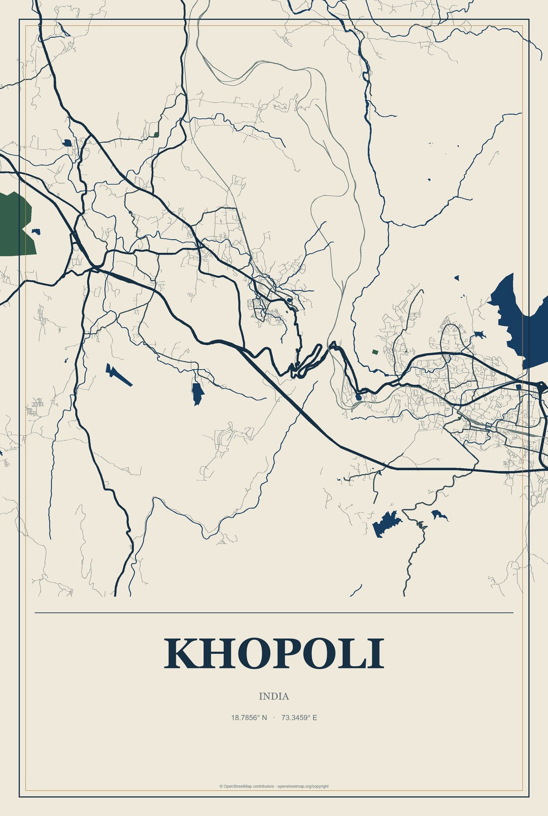 Khopoli, India City Map Aluminum Sign in Coastal Cutout style