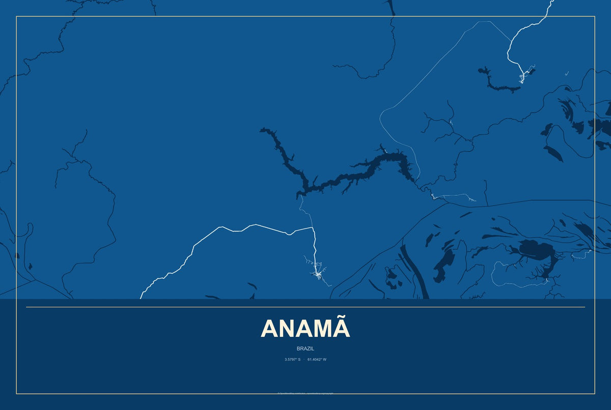 Anamã, Brazil City Map Aluminum Sign in Harbor Cobalt style