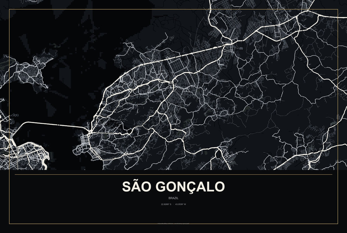 São Gonçalo, Brazil City Map Aluminum Sign in Metropolitan Noir style