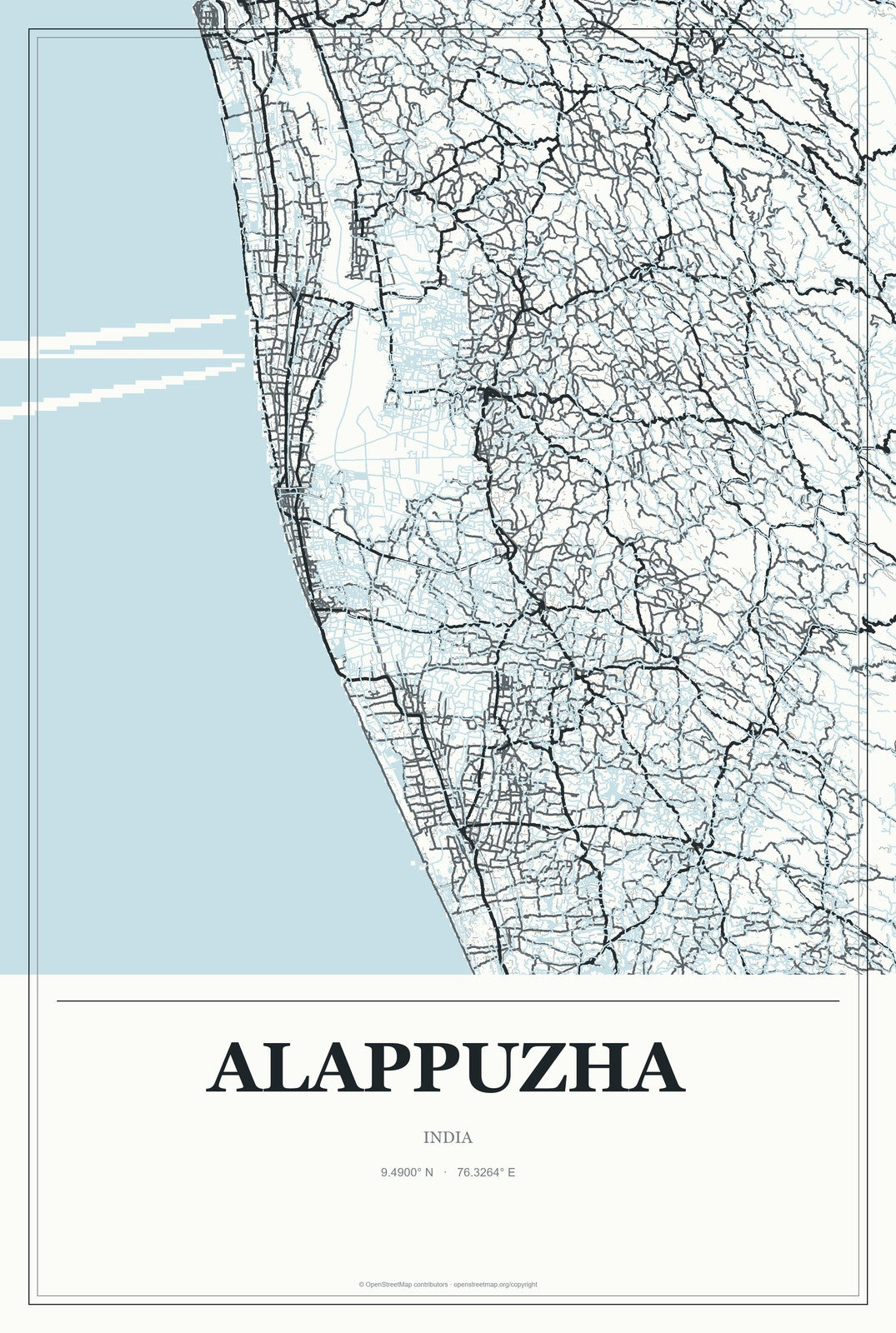 Alappuzha, India City Map Aluminum Sign in Gallery Air style