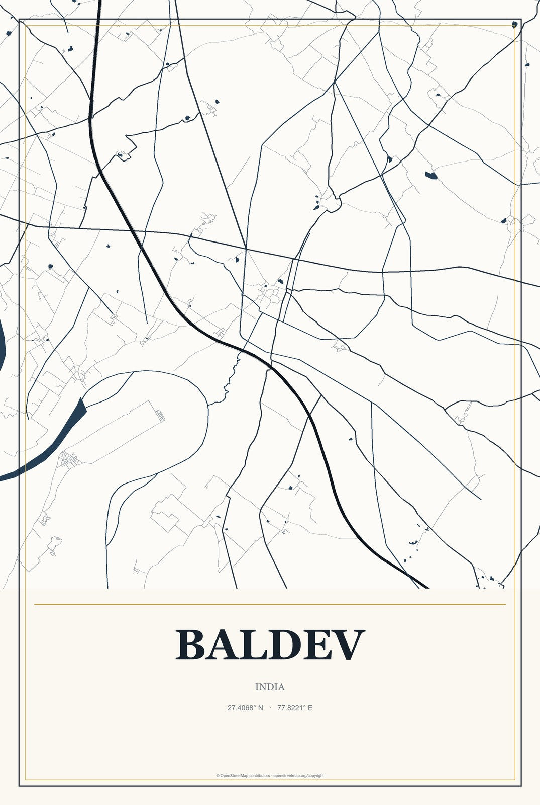 Baldev, India City Map Aluminum Sign in Citrine Modern style