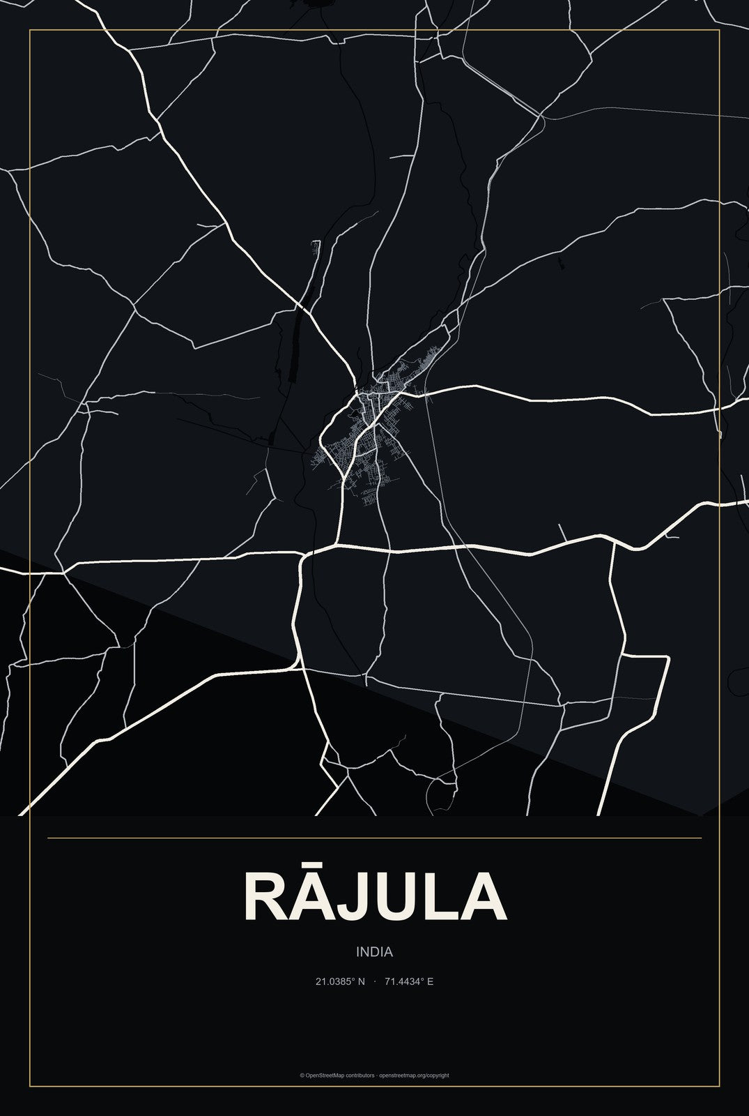 Rājula, India City Map Aluminum Sign in Metropolitan Noir style