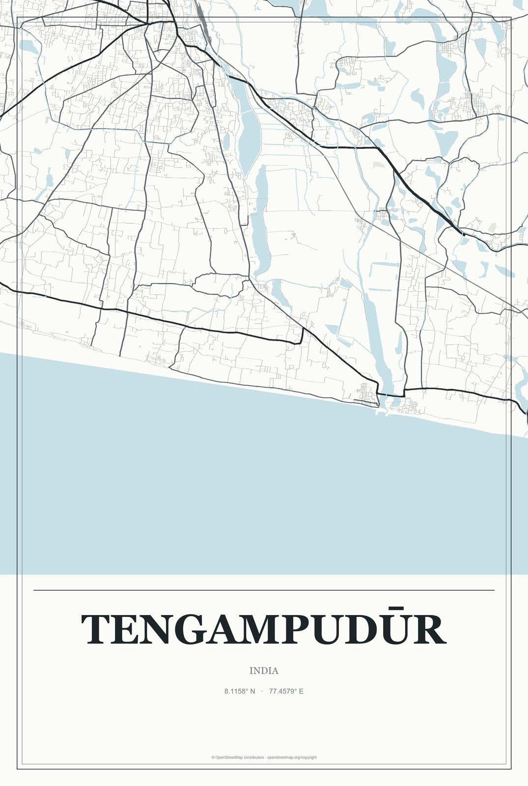 Tengampudūr, India City Map Aluminum Sign in Gallery Air style