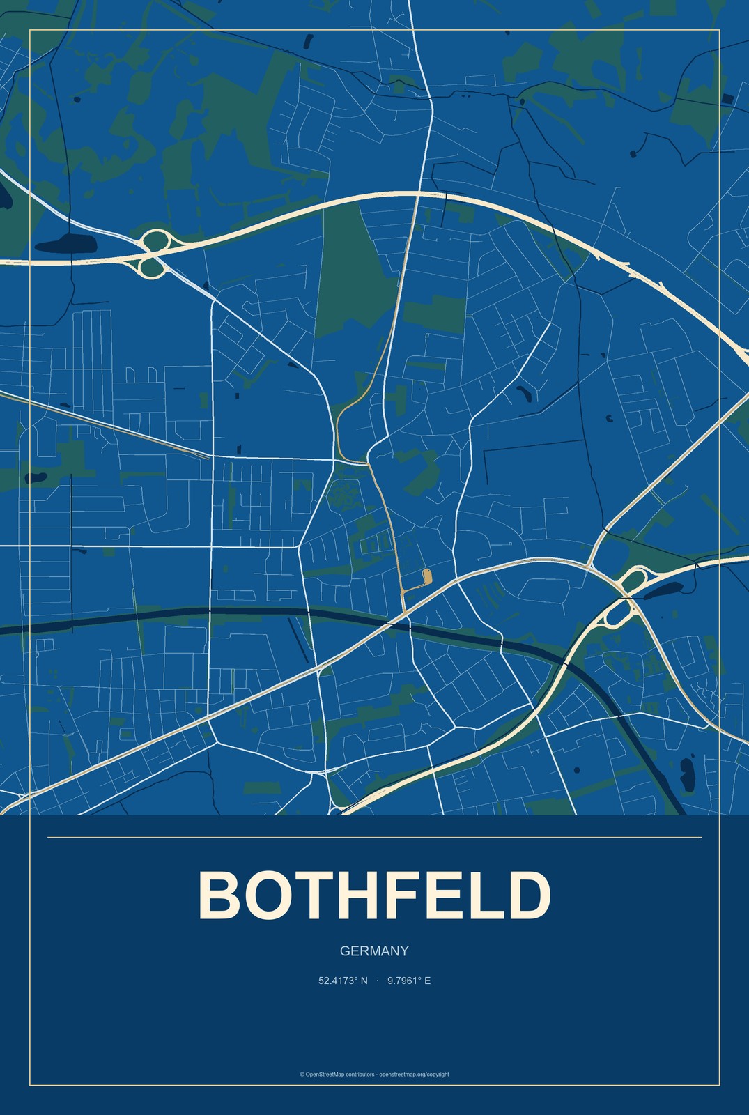 Bothfeld, Germany City Map Aluminum Sign in Harbor Cobalt style