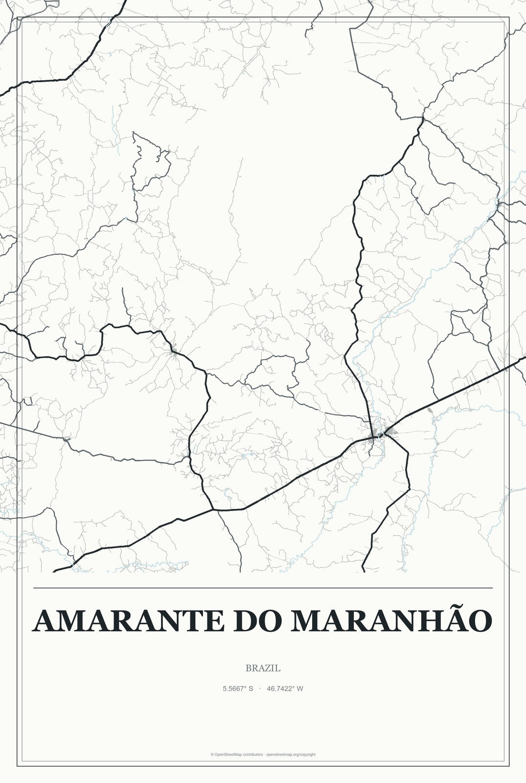 Amarante do Maranhão, Brazil City Map Aluminum Sign in Gallery Air style