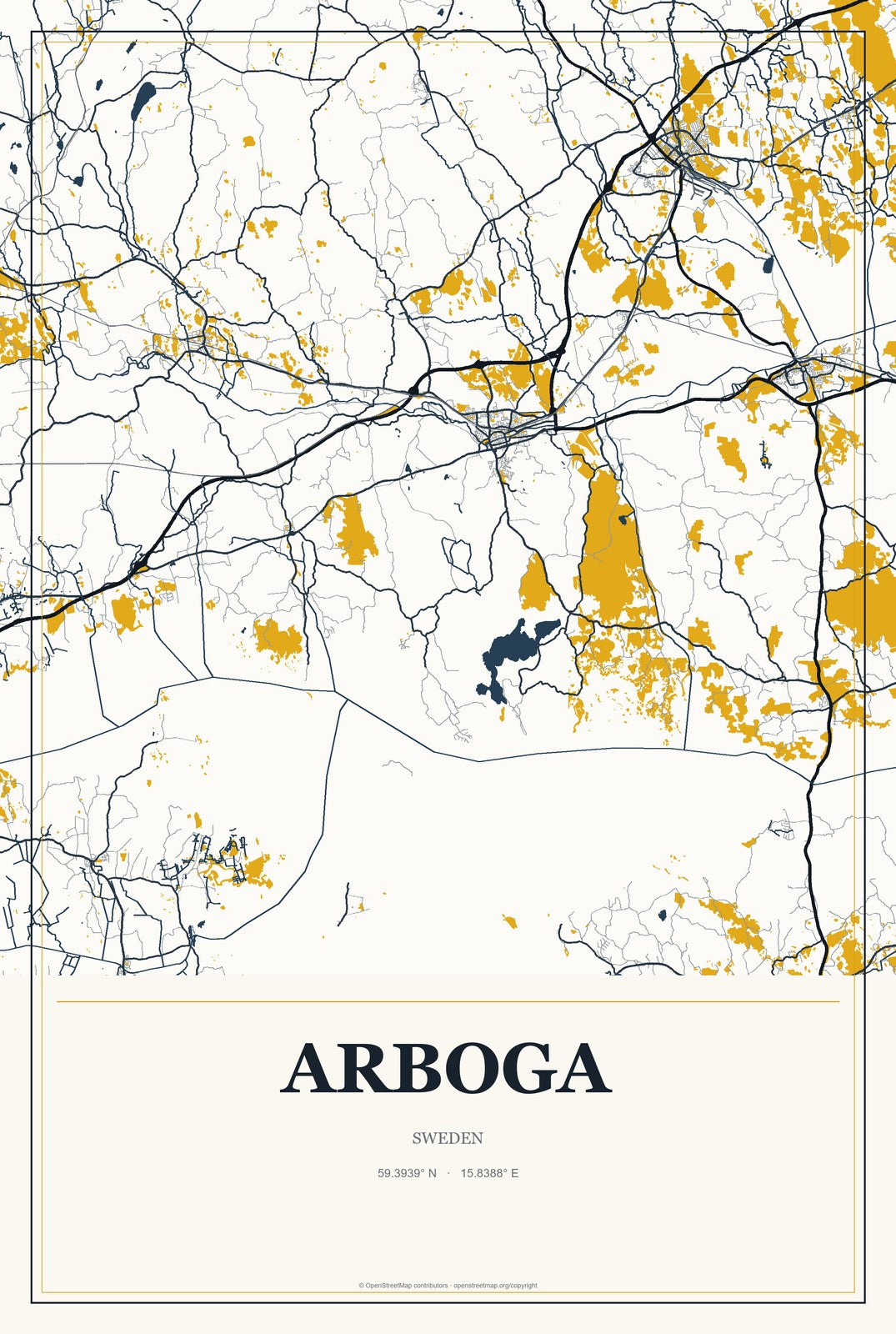 Arboga, Sweden City Map Aluminum Sign in Citrine Modern style