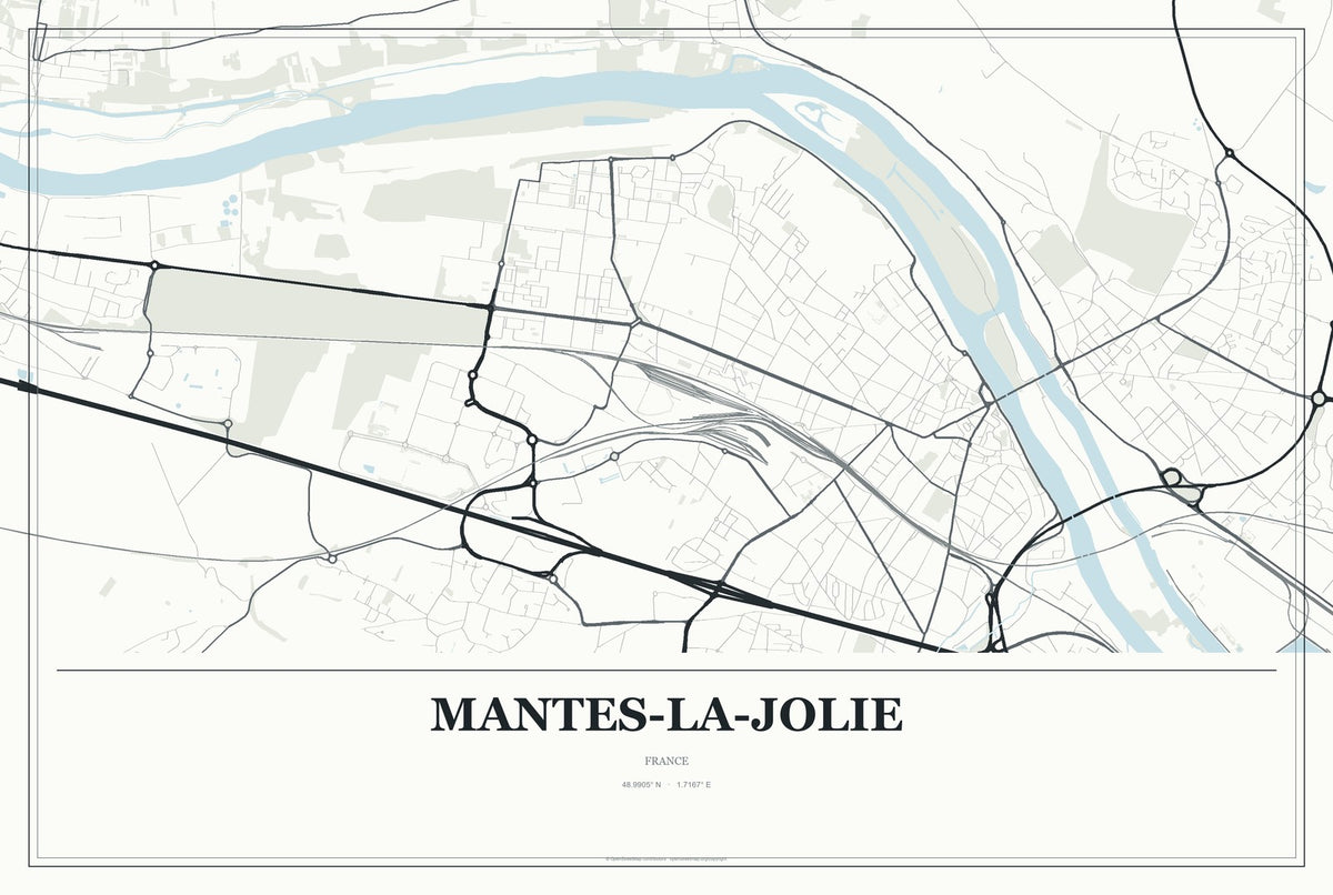 Mantes-la-Jolie, France City Map Aluminum Sign in Gallery Air style