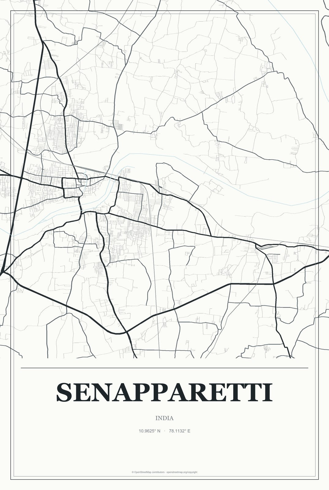 Senapparetti, India City Map Aluminum Sign in Gallery Air style