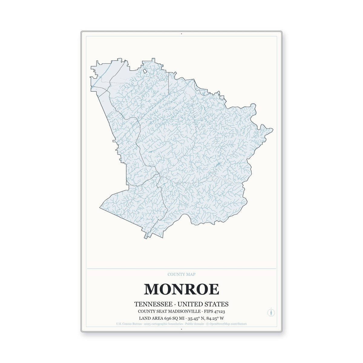 Monroe County, Tennessee Map Aluminum Sign in Gallery Air style