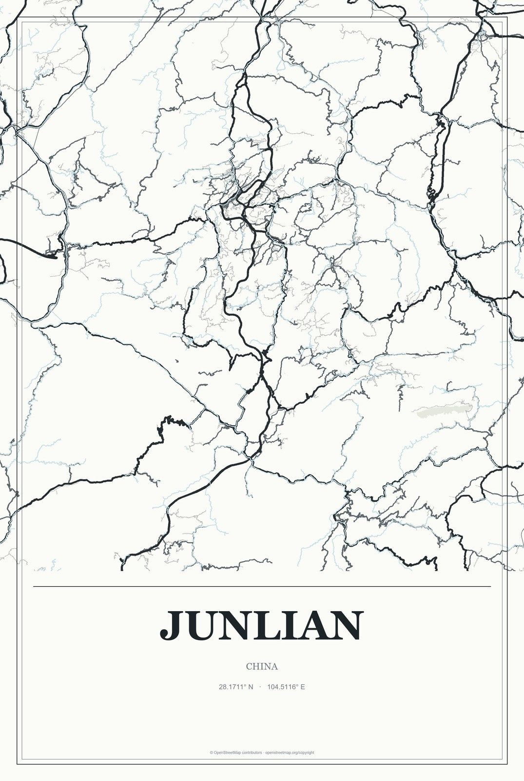 Junlian, China City Map Aluminum Sign in Gallery Air style