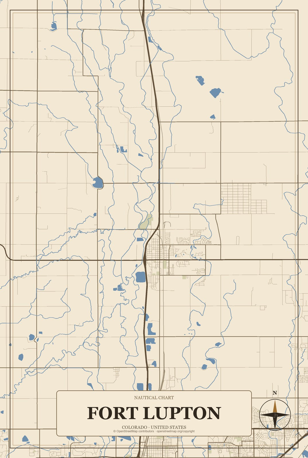 Fort Lupton, Colorado City Map Aluminum Sign in Heritage Nautical style