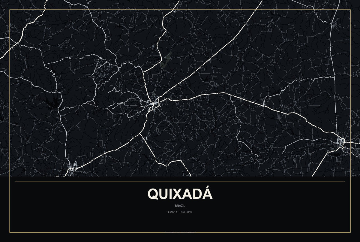 Quixadá, Brazil City Map Aluminum Sign in Metropolitan Noir style