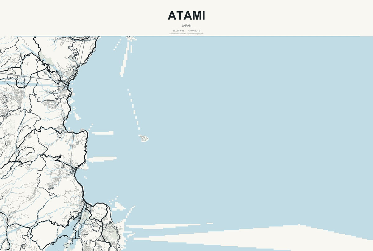 Atami, Japan City Map Aluminum Sign in Headline Atlas style
